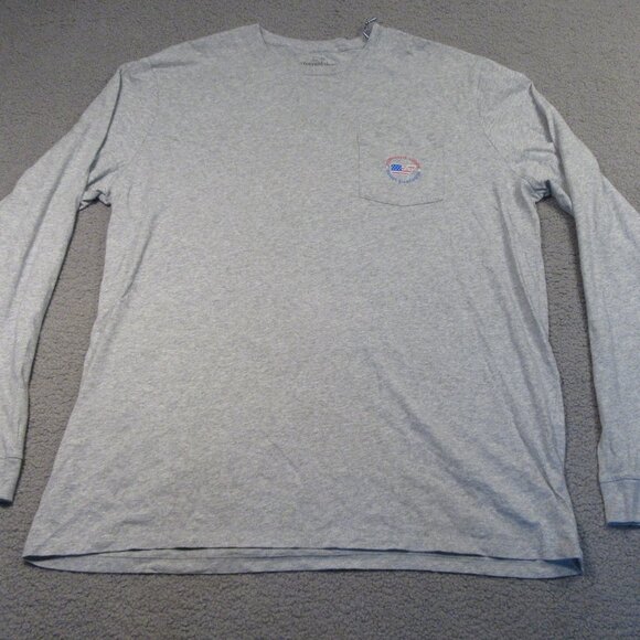 Vineyard Vines Mens Long Sleeve T-Shirt XLT Gray Patriotic American Flag Tee NEW - Picture 1 of 10